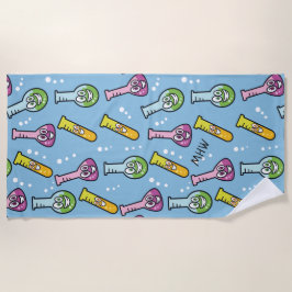 Funny Science Pattern op monogram strand Strandlaken