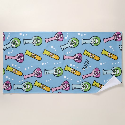 Funny Science Pattern op monogram strand Strandlaken (Voorkant)