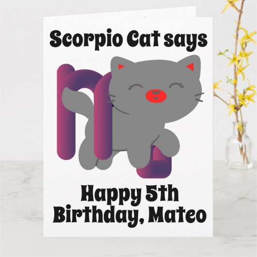 Funny Scorpio Cat Personalized Birthday Kaart (Gele Bloem)