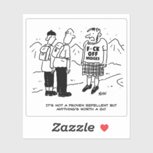Funny Scotsman en Midges Cartoon. Sticker
