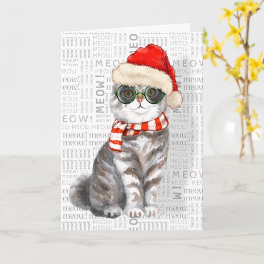 Funny Scottish Fold Kerstkat Kaart (Gele Bloem)