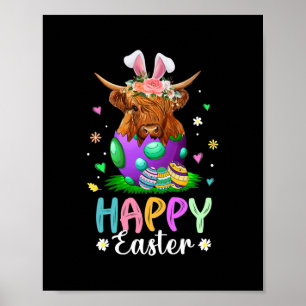 Funny Scottish Highland Koe Easter Egg Farmers Poster