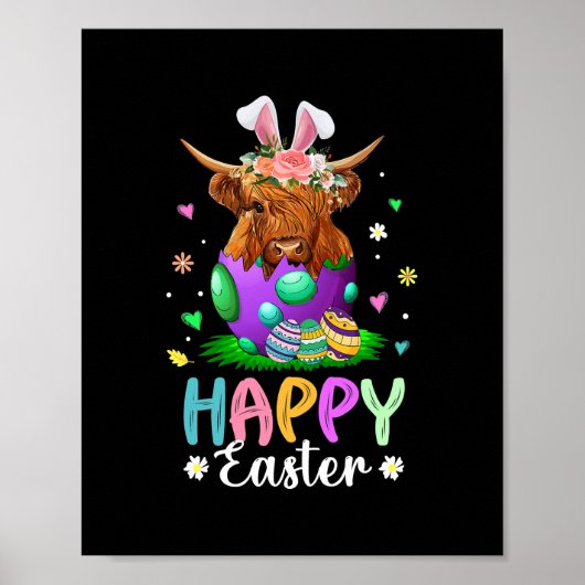 Funny Scottish Highland Koe Easter Egg Farmers Poster (Voorkant)
