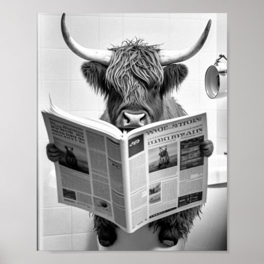 Funny Scottish Highland Koe in Bathroom Wall Art Poster (Voorkant)