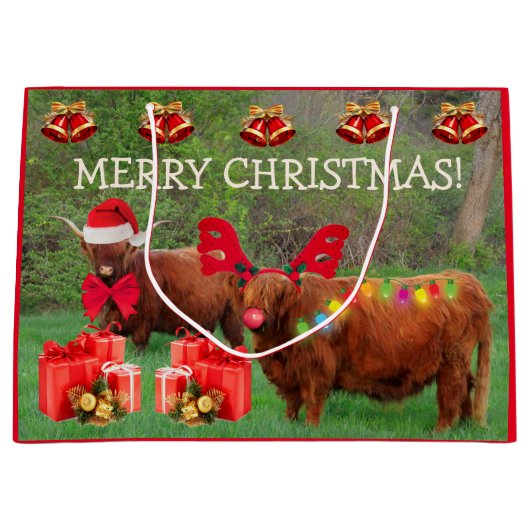 Funny Scottish Highland Steer Kerstmis Grote Gift Groot Cadeauzakje (Voorkant)