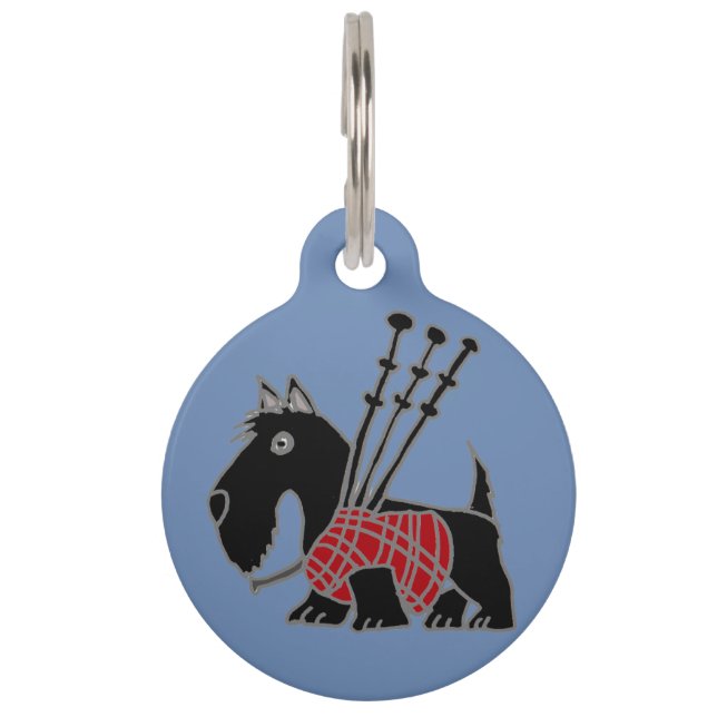 Funny Scottish Terrier Dog die Bagpipes speelt Huisdierpenning (Voorkant)