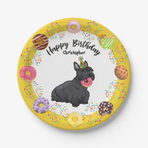 Funny Scottish Terrier Dog Donuts Birthday Party Papieren Bordje