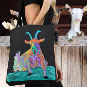 Funny Screaming Goat Colorful Animal Art Painting Tote Bag