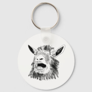 Funny Screaming Goat Drawing Quirky Animal Art Sleutelhanger