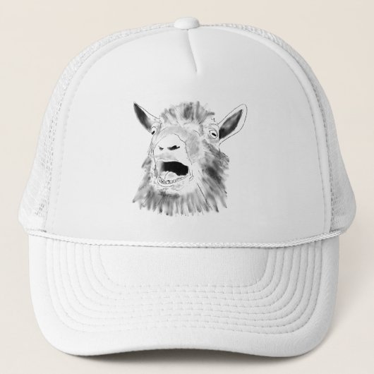 Funny Screaming Goat Drawing Quirky Animal Art Trucker Pet (Voorkant)