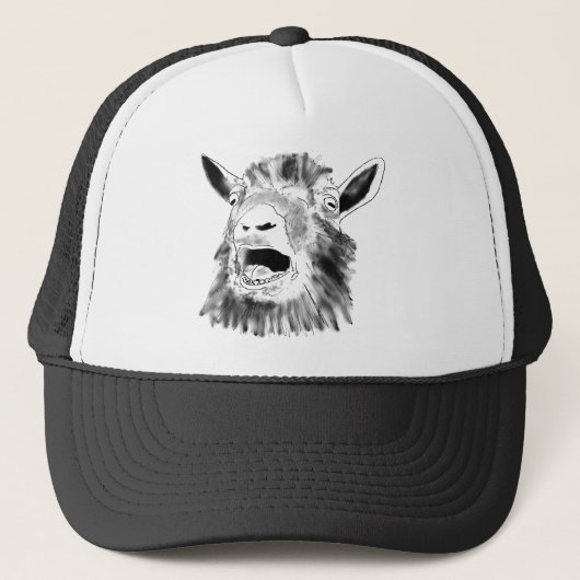 Funny Screaming Goat Drawing Quirky Animal Art Trucker Pet (Voorkant)