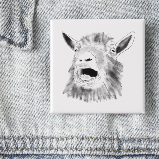 Funny Screaming Goat Drawing Quirky Animal Art Vierkante Button 5,1 Cm