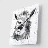 Funny Screaming Goat Drawing Quirky Animal Art Vierkante Klok (Hoek)