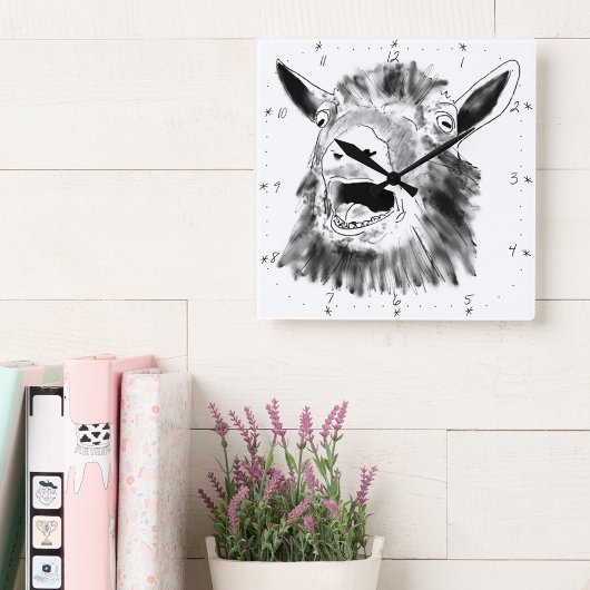 Funny Screaming Goat Drawing Quirky Animal Art Vierkante Klok
