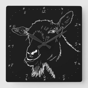 Funny Screaming Goat Monochrome Quirky Animal Art Vierkante Klok