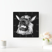 Funny Screaming Goat Tekening Scary Animal Art Vierkante Klok (Huis)