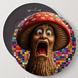 Funny screaming mushroom man pin back ronde button 6,0 cm