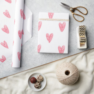 Funny Scribble Red Hearts op witte achtergrond Cadeaupapier