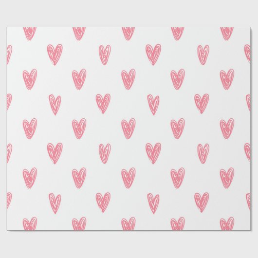 Funny Scribble Red Hearts op witte achtergrond Cadeaupapier (Vlak)