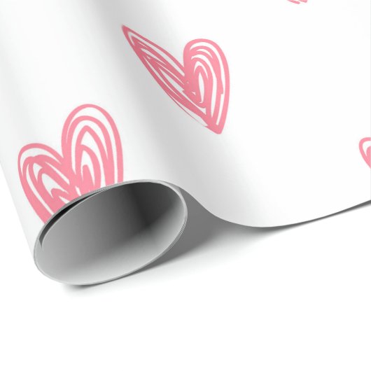 Funny Scribble Red Hearts op witte achtergrond Cadeaupapier (Rol Hoek)