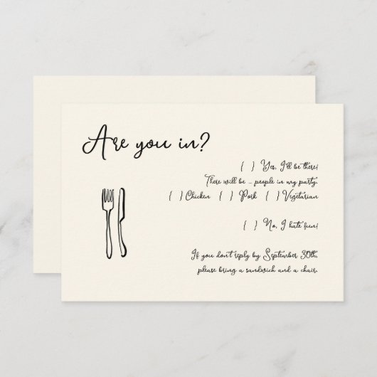 Funny Script Invitation Reply Kaart Invoegen (Voorkant / Achterkant)