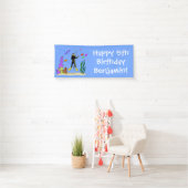 Funny scuba diver en vis zee creatures birthday spandoek (Insitu)