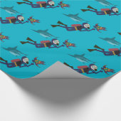 FUNNY SCUBA DIVER UNDERWATER, ZEE TURTLE + SHARK CADEAUPAPIER (Hoek)