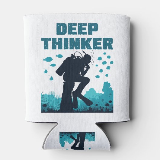 Funny Scuba Diving Diver Deep Thinker Rodin Blikjeskoeler (Achterkant)