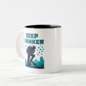 Funny Scuba Diving Diver Deep Thinker Rodin Tweekleurige Koffiemok (Voorkant links)