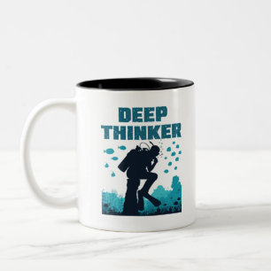 Funny Scuba Diving Diver Deep Thinker Rodin Tweekleurige Koffiemok