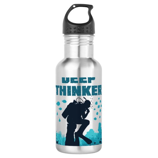 Funny Scuba Diving Diver Deep Thinker Rodin Waterfles (Voorkant)