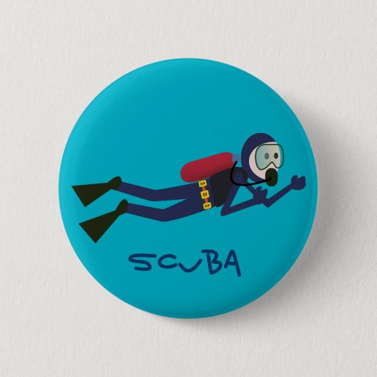 FUNNY SCUBA DIVING DIVER, TANK EN MASK SCUBA GEAR RONDE BUTTON 5,7 CM (Voorkant)
