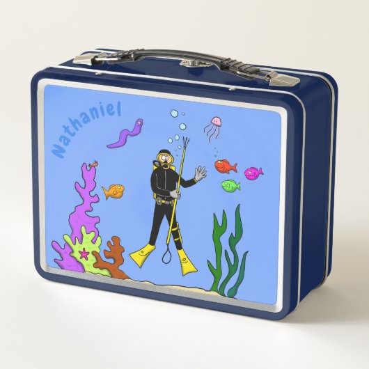 Funny scuba-duiker en cartoon van zee (Achterkant)