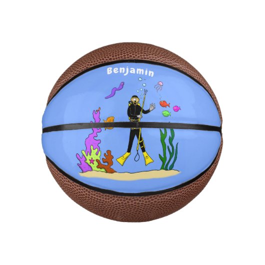 Funny scuba-duiker en cartoon van zee basketbal (Voorkant)