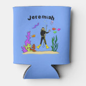 Funny scuba-duiker en cartoon van zee blikjeskoeler (Voorkant)