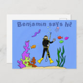Funny scuba-duiker en cartoon van zee briefkaart (Voorkant / Achterkant)