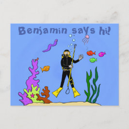Funny scuba-duiker en cartoon van zee briefkaart