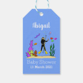Funny scuba-duiker en cartoon van zee cadeaulabel (Achterkant)