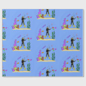 Funny scuba-duiker en cartoon van zee cadeaupapier (Vlak)