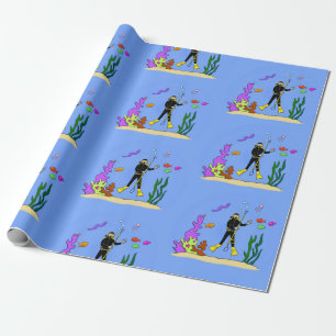 Funny scuba-duiker en cartoon van zee cadeaupapier