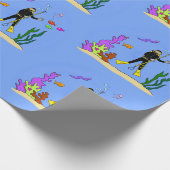 Funny scuba-duiker en cartoon van zee cadeaupapier (Hoek)