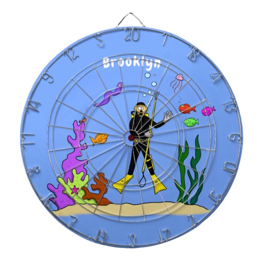 Funny scuba-duiker en cartoon van zee dartbord (Voorkant)
