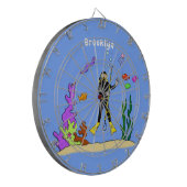 Funny scuba-duiker en cartoon van zee dartbord (Voorkant Links)