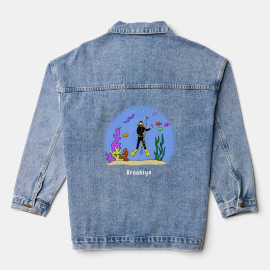 Funny scuba-duiker en cartoon van zee denim jacket (Achterkant)
