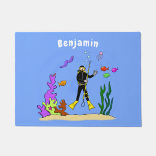 Funny scuba-duiker en cartoon van zee deurmat