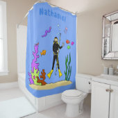 Funny scuba-duiker en cartoon van zee douchegordijn (In situ)