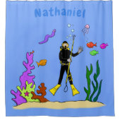 Funny scuba-duiker en cartoon van zee douchegordijn (Voorkant)