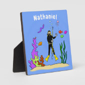Funny scuba-duiker en cartoon van zee fotoplaat (Voorkant)