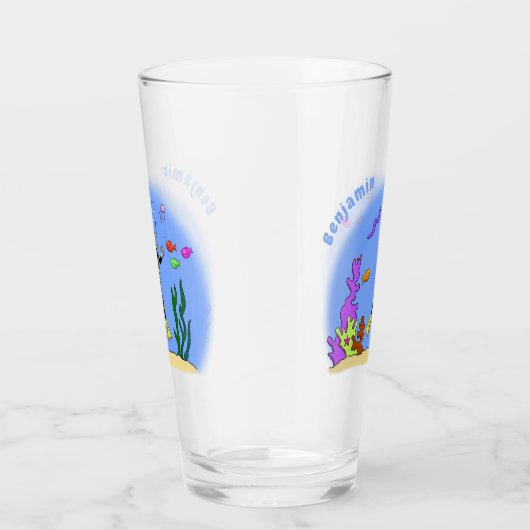 Funny scuba-duiker en cartoon van zee glas (Rechts)