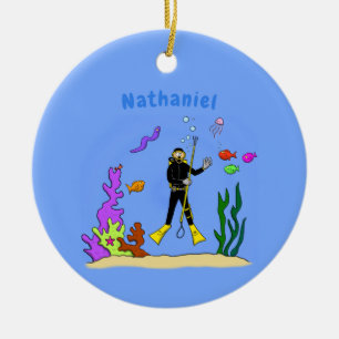 Funny scuba-duiker en cartoon van zee keramisch ornament